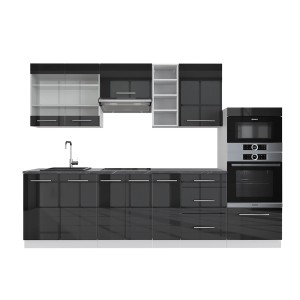 Vicco Fame-Line Küchenzeile, 280 cm, Anthrazit Hochglanz/Weiß, ohne Arbeitsplatte.