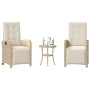 Beiges 3-tlg. vidaXL Bistro-Set aus Polyrattan mit Kissen für Garten, Terrasse oder Balkon.