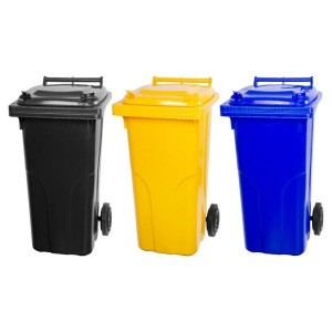 PROREGAL Mülltonnen SuperSparSet: 3 Mülltonnen (120L) in Grau, Gelb und Blau.