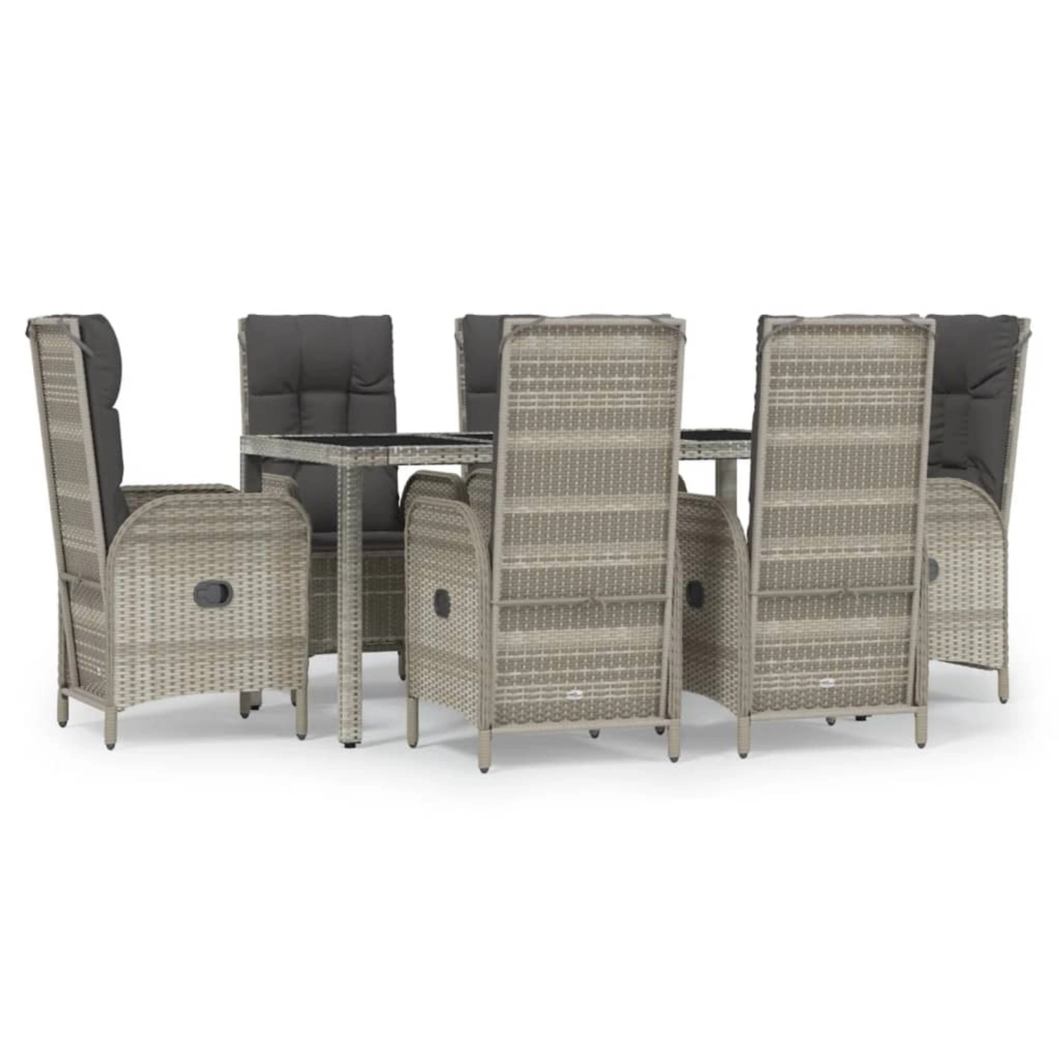 vidaXL 7-Tlg Garten-Essgruppe mit Kissen Grau Poly Rattan 3185026