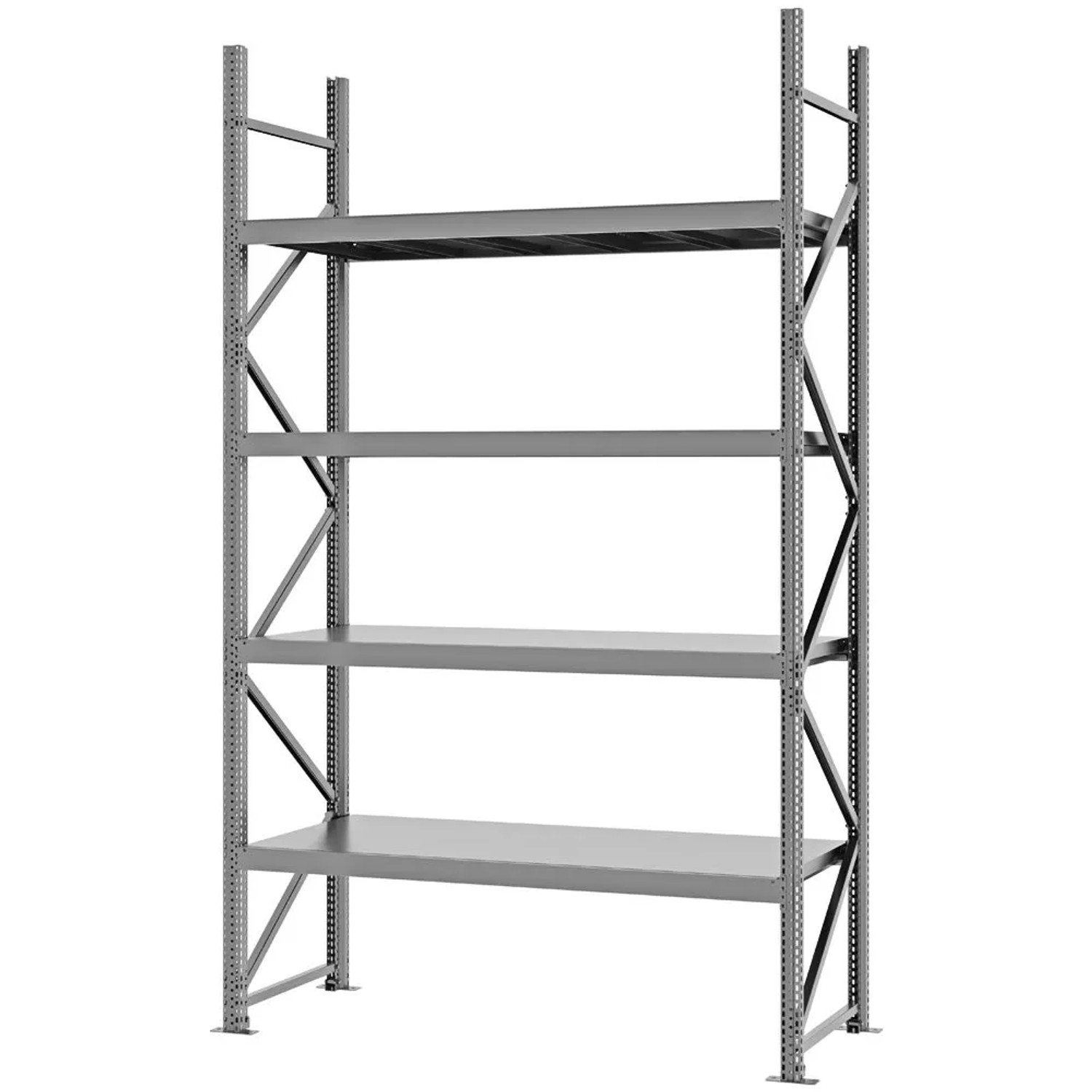 PROREGAL Weitspannregal Schraub-Stecksystem MAGNUS PRO Made In Germany Grundregal 300x175x60cm 4 Ebenen Stahlböden Fachlast 700kg Verzinkt