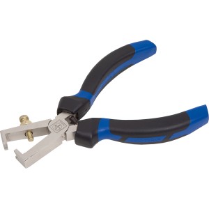 LUX Abisolierzange Classic 160 mm mit blau-schwarzem 2-Komponenten-Griff.