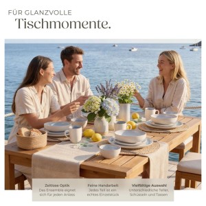 Tectake Kombiservice Mare Für 6 Personen  Handgefertigt Im Maritimen Design  26 5 x 26 5 x 2 5 cm Grau