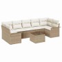 Beiges 8-teiliges vidaXL Garten Sofaset aus Rattan mit Tisch und cremefarbenen Kissen.
