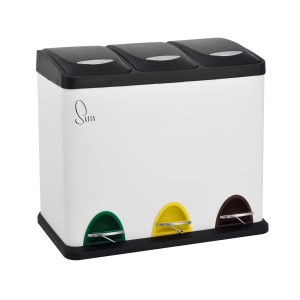 Weißer Svita Treteimer mit 3 Fächern (je 8L) zur Mülltrennung.