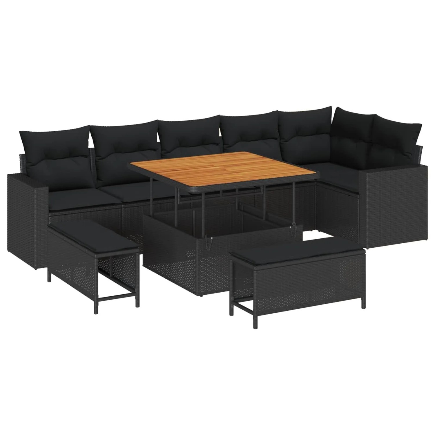 vidaXL Gartensofa-Set mit Kissen 11 Stk Schwarz Poly-Rattan 3363574