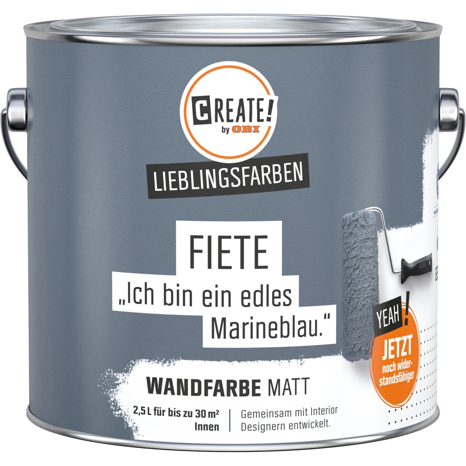 CREATE! by OBI Wandfarbe Fiete Marineblau, matte Innenfarbe im Farbeimer.