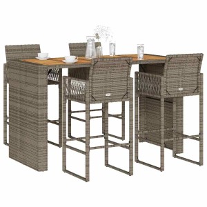 Graues 5-tlg. Gartenbar-Set aus Polyrattan und Akazie von vidaXL. Gartenmöbel für Terrasse und Garten.