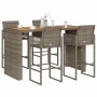 Graues 5-tlg. Gartenbar-Set aus Polyrattan und Akazie von vidaXL. Gartenmöbel für Terrasse und Garten.