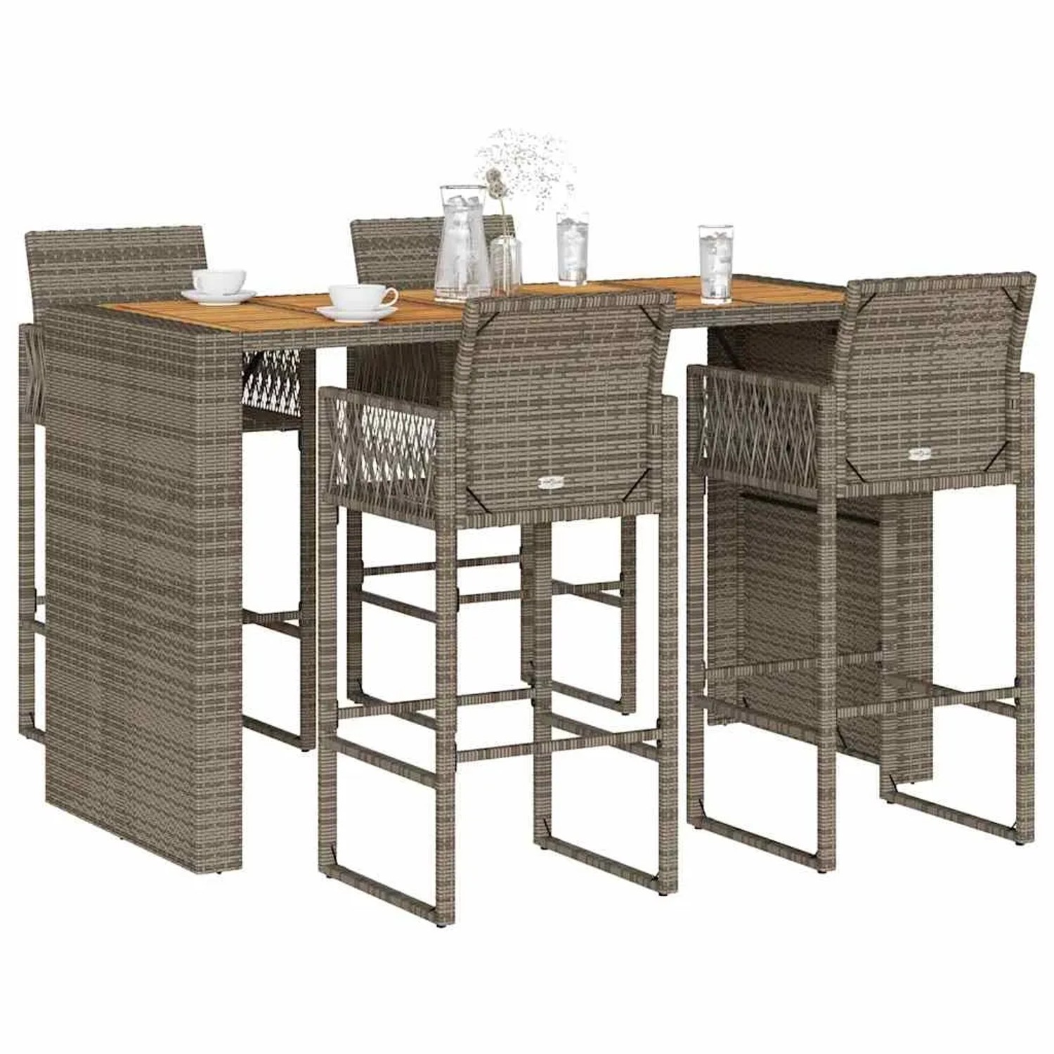 Graues 5-tlg. Gartenbar-Set aus Polyrattan und Akazie von vidaXL. Gartenmöbel für Terrasse und Garten.