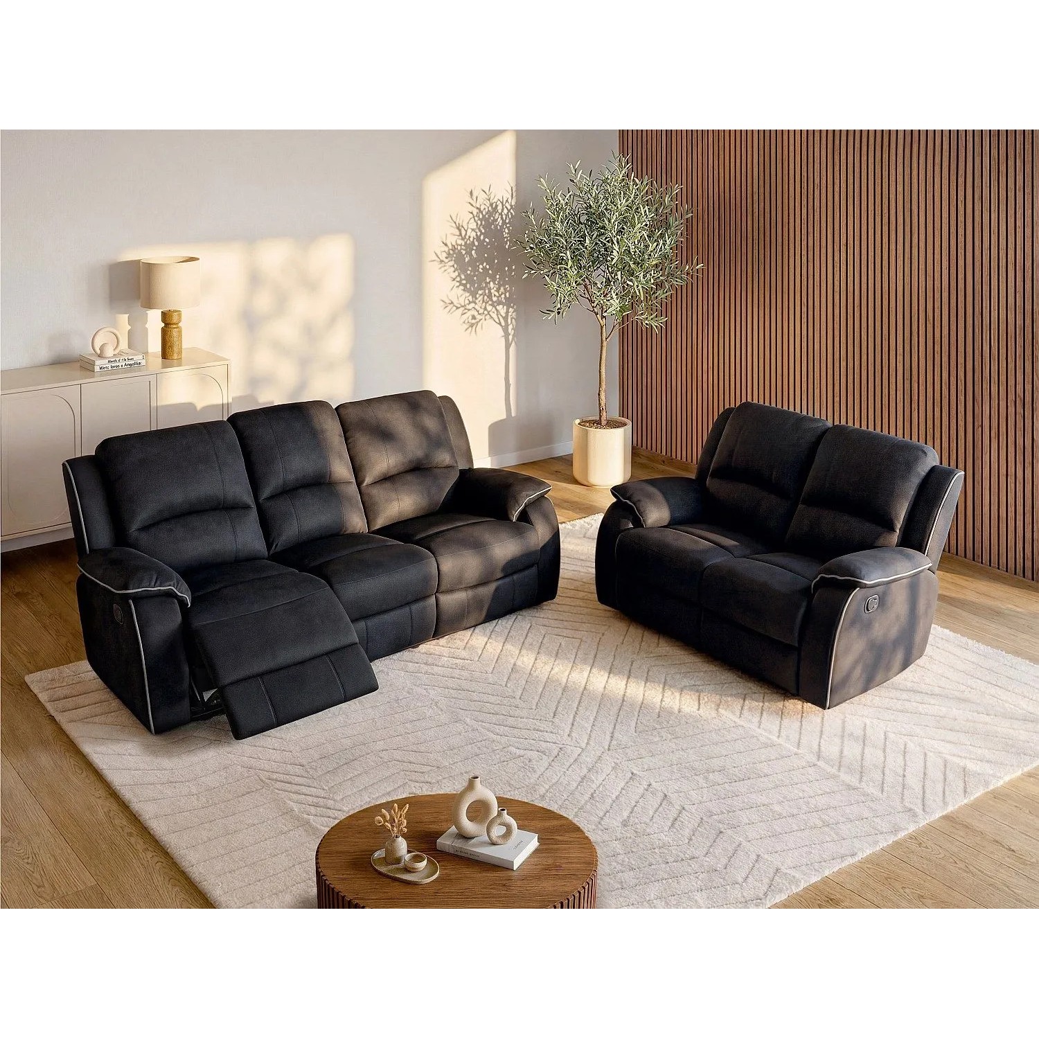 Vente-unique Couchgarnitur Hernani Schwarz 158 cm  210 cm