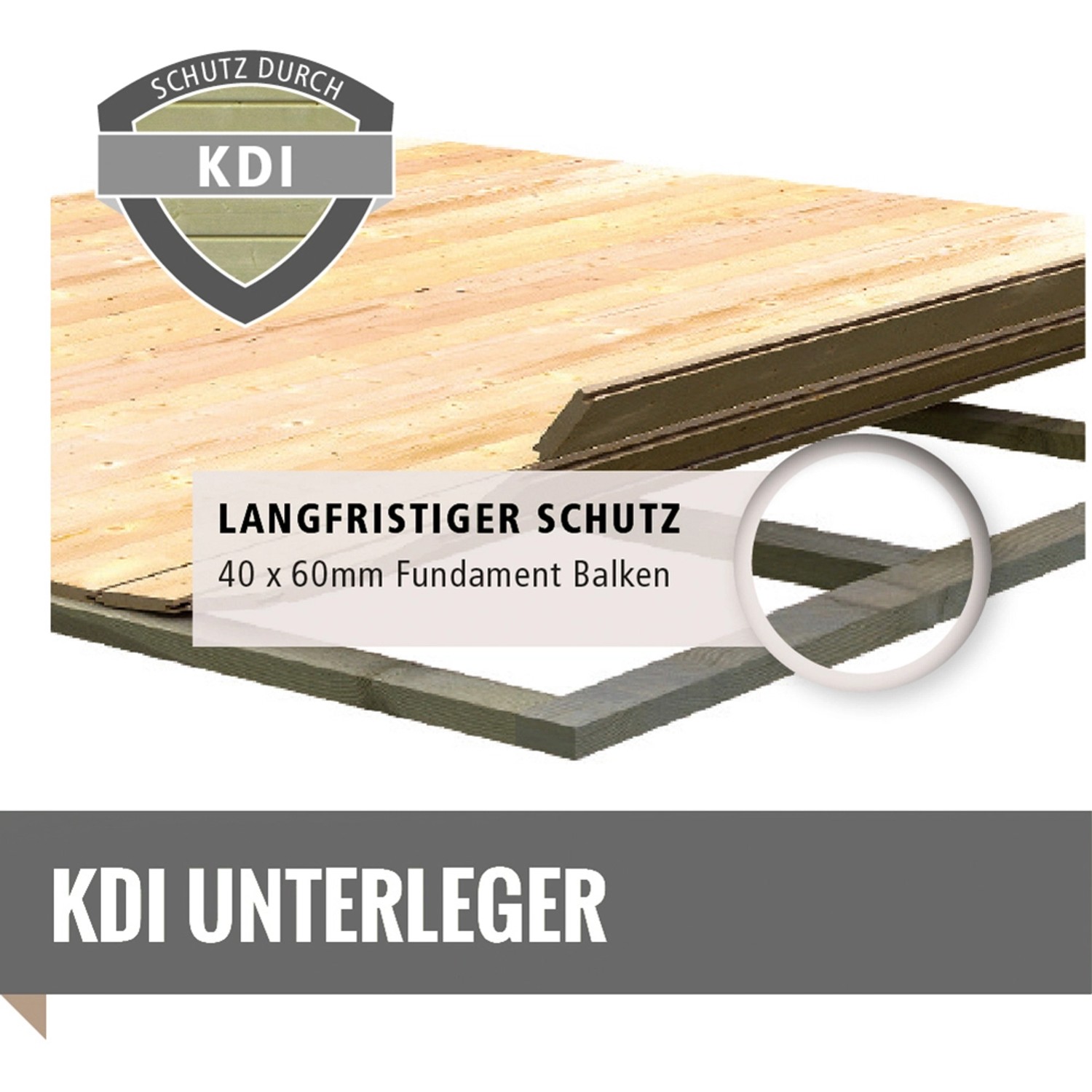KDI Unterleger für Karibu Gartenhaus Fundament, 40x60mm Balken für langfristigen Schutz.