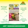 Neudorff Azet Rhododendron-Dünger 1kg Packung mit blühenden Rhododendren.