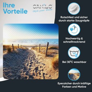 Sanilo Badematte Düne mit Strandmotiv für sicheren Halt in Dusche und Badewanne.