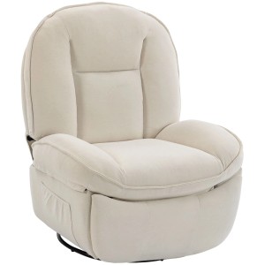 Cremeweißer HOMCOM Relaxsessel aus Chenille, gepolstert, mit 360° Drehung und Schaukelfunktion.