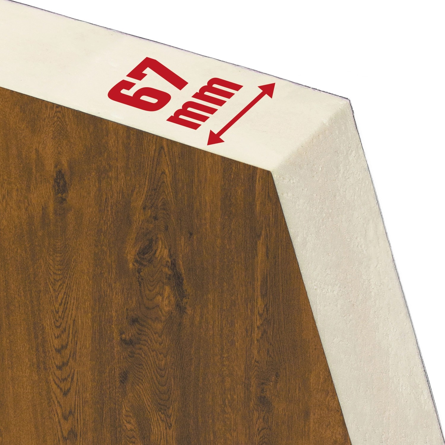 Detailaufnahme Splendoor Wohnungseingangstür BARI ACOUSTIC, Nussbaum, zeigt die Bautiefe von 67mm.