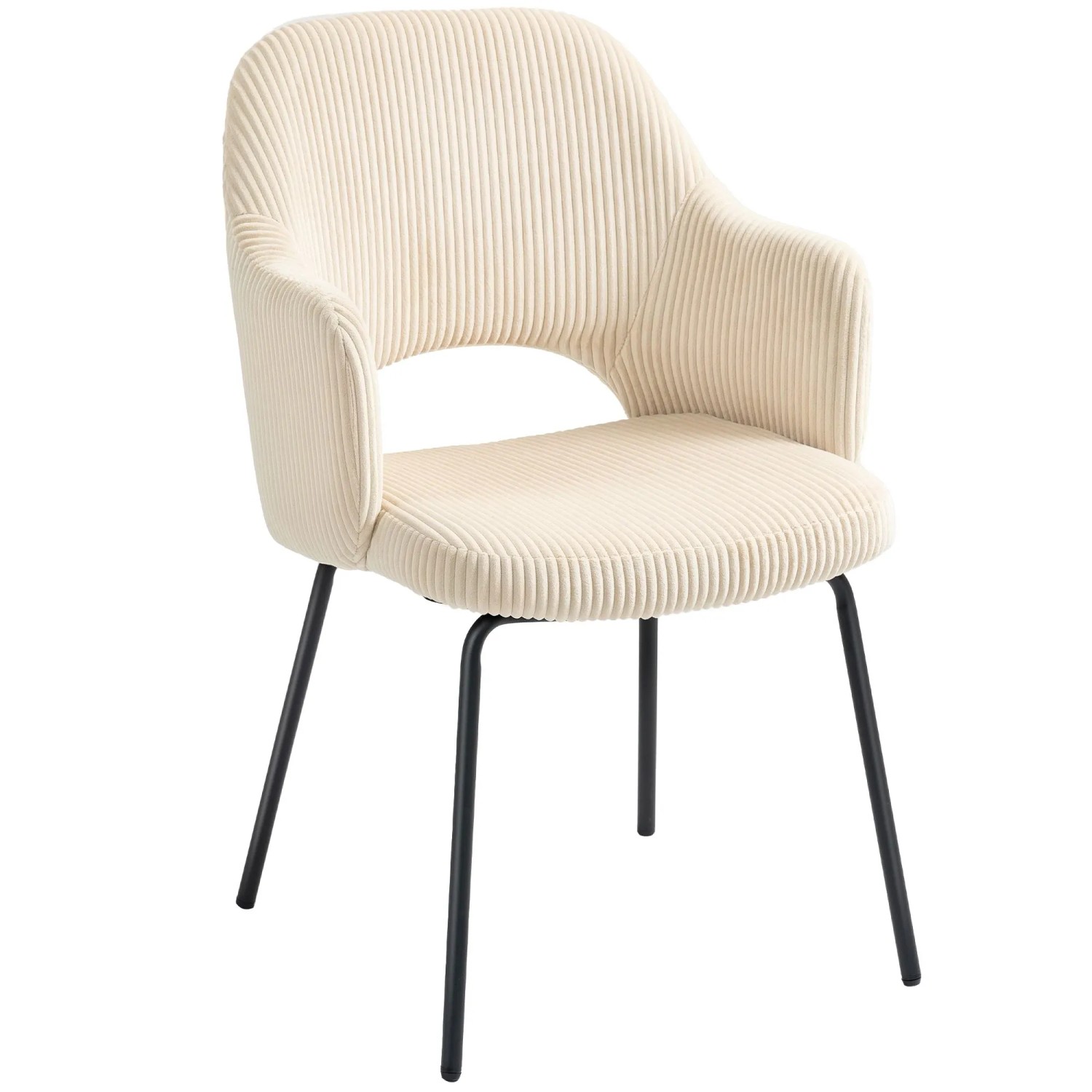 PXloue Esszimmerstuhl Cord Beige mit Armlehnen Schalenform Polsterstuhl Küchenstuhl Metallbeine Fußpads