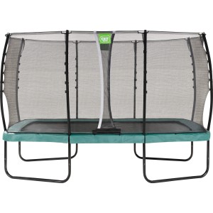 Rechteckiges, grünes EXIT Allure Classic Gartentrampolin 214x366 cm mit Sicherheitsnetz.