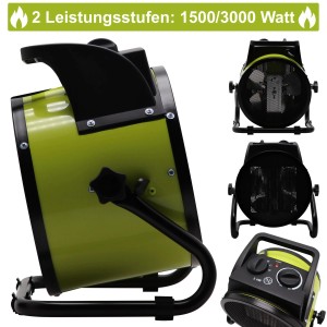 TroniTechnik Keramikheizer 3000W, grün, mit Tragegriff und Thermosteuerung.