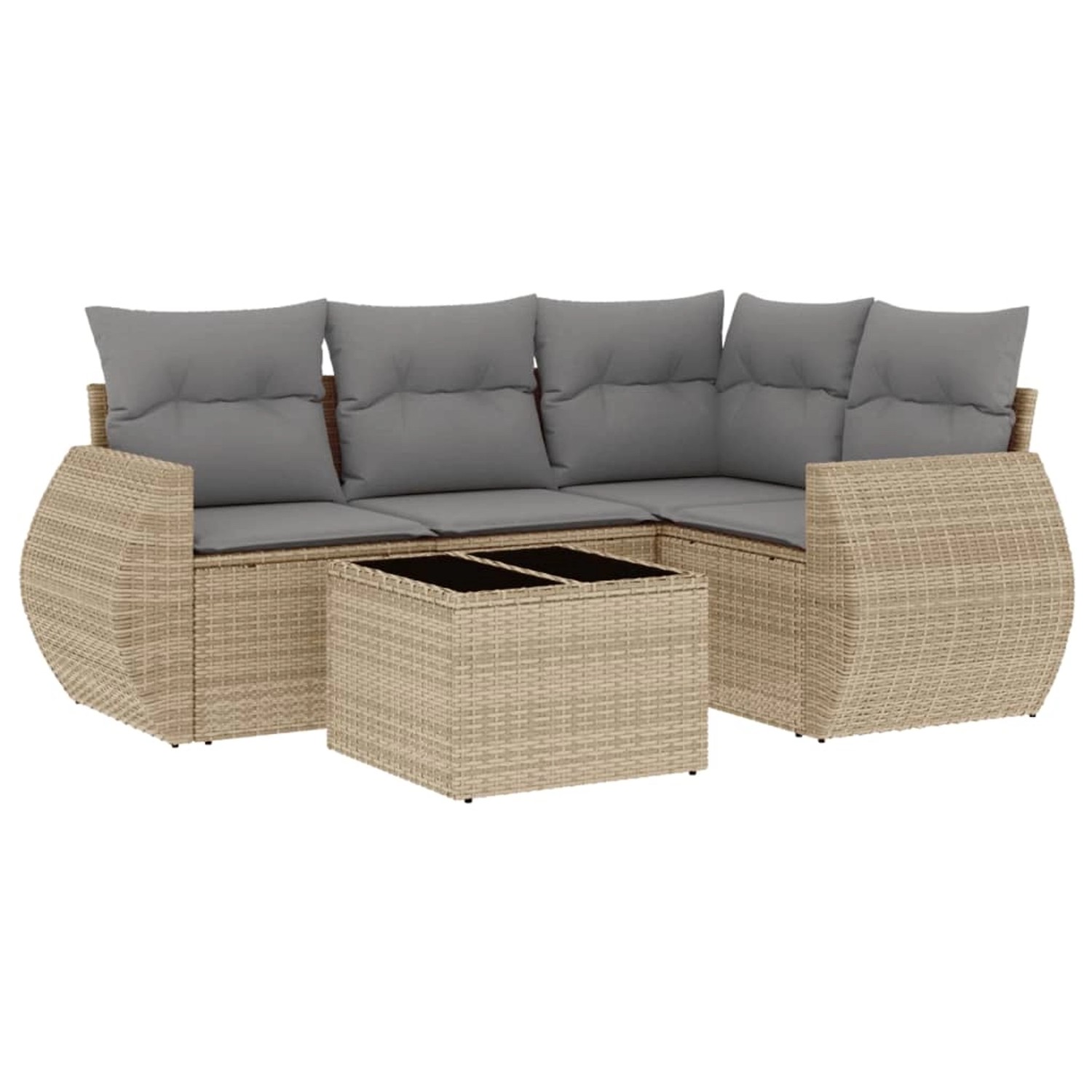 vidaXL 5-Tlg Garten-Sofagarnitur mit Kissen Beige Poly Rattan 3253656 günstig online kaufen