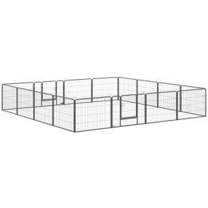 PawHut Freigehege aus 16 grauen Metallgittern, 60 cm hoch, mit Türen. Geräumiges, formbares Laufgitter für Tiere.