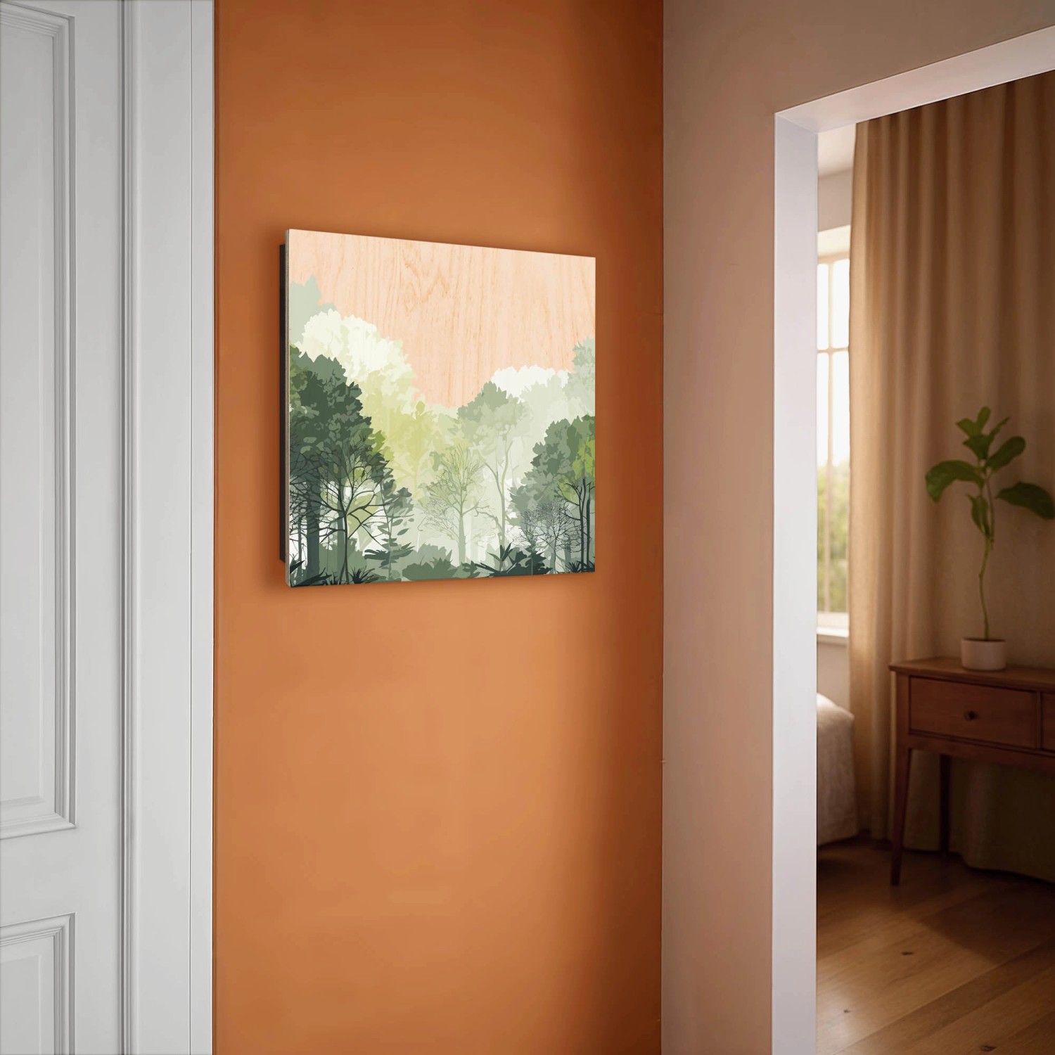 Banjado Schlüsselkasten Holz Schwarz, 30x30cm, Waldszene, 50 Haken, Scharnier rechts.