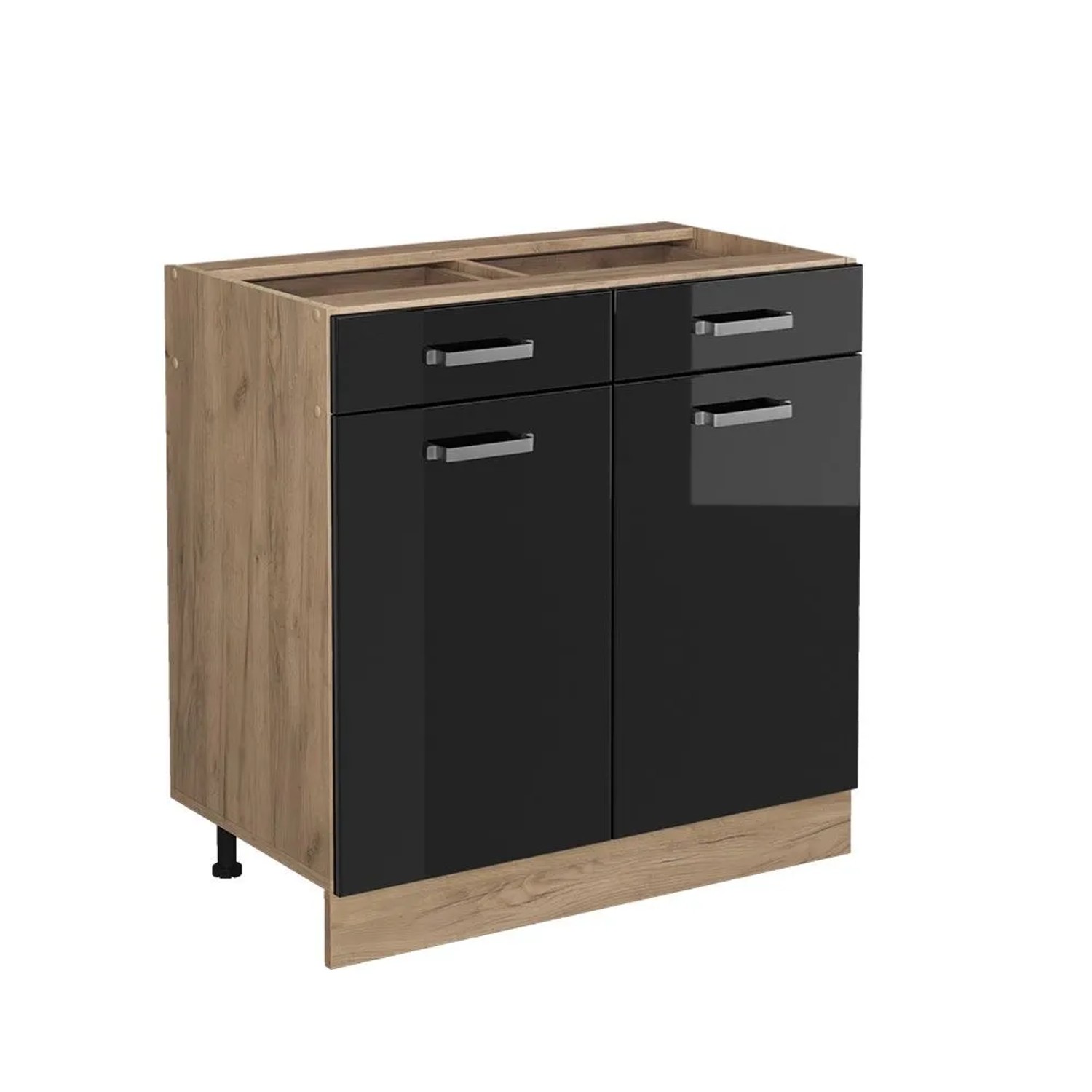Vicco Küchenunterschrank R-Line Schwarz Hochglanz Goldkraft Eiche 80 cm ohne Arbeitsplatte
