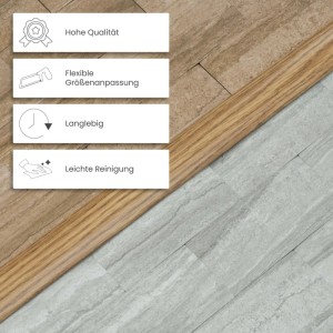 Dalsys Übergangsprofil Gold aus Aluminium verbindet Laminat & Fliesenoptik. Merkmale: Qualität, Langlebigkeit, leichte Reinigung.