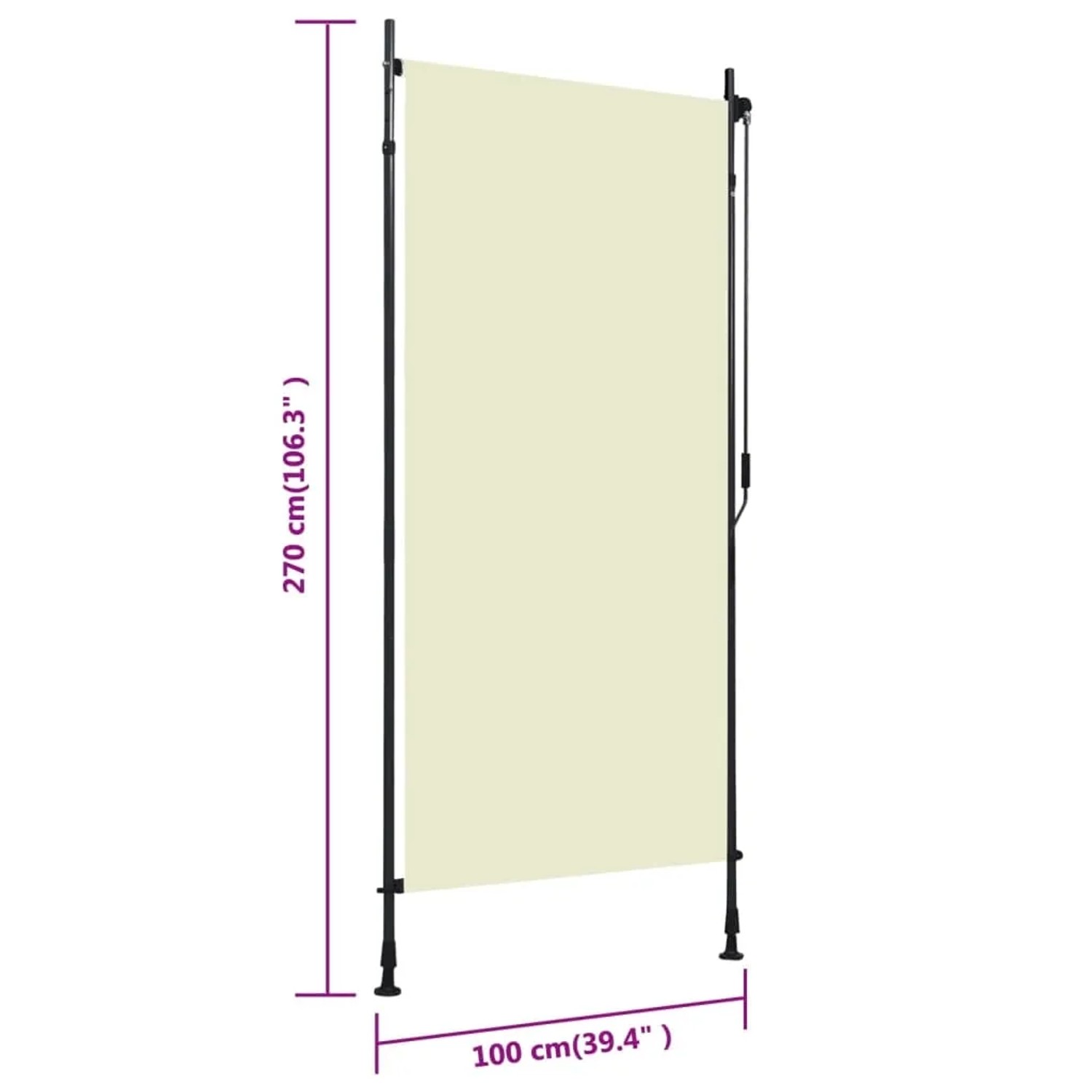 vidaXL Außenrollo, 100x270 cm, Creme, für Balkon & Terrasse. Sicht- und Sonnenschutz mit Handkurbel.