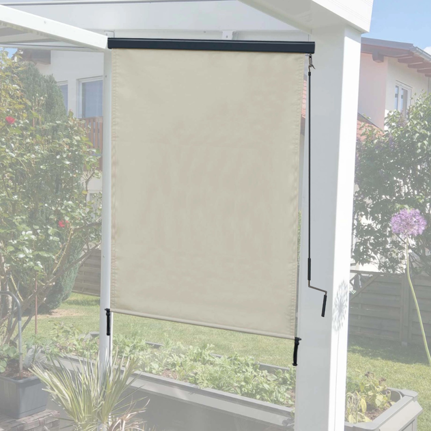 MCW Vertikalmarkise, 250x100cm, creme-beige, für Balkon & Terrasse. Sicht- und Sonnenschutz.