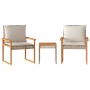 vidaXL Bistro-Set, 3-teilig, beige Poly Rattan mit Akazienholz-Tisch und Stühlen mit Kissen.
