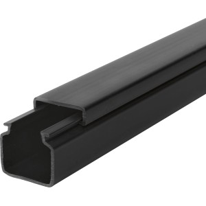 Schwarzer Kabelkanal, 15x15 mm, 2 m Länge, zur Kabelverlegung.