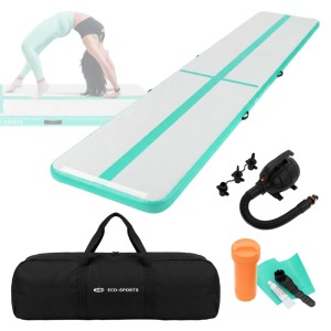 ECD Germany Aufblasbare Gymnastikmatte Airtrack 500x100x10cm Mint-Grün