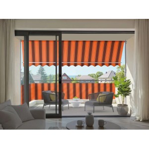 Spettmann Fallarmmarkise Line, 400x150 cm, weiß, orange-braun, für Balkon ohne Bohren.