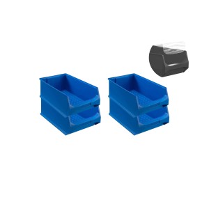 SuperSparSet: 4 blaue Sichtlagerboxen (21,8L) mit Abdeckung. Aufbewahrung für Werkstatt, Lager & Hobby.
