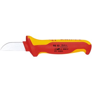 Knipex Kabelmesser, 190 mm, mit rot-gelbem Griff und gebogener Klinge.