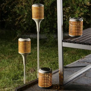 Marelida LED Solar Fackeln Laternen Hängend Gartenstecker Solarleuchten Natur 4er Set