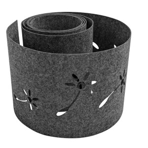 Anthrazitgrauer zaunzu Sichtschutz Vliesstreifen mit Pusteblumen-Design für Doppelstabmattenzäune.