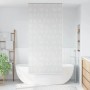 Weißes Duschrollo 80x240 cm mit Seesternmuster über Badewanne im modernen Bad. Wasserfestes EVA.