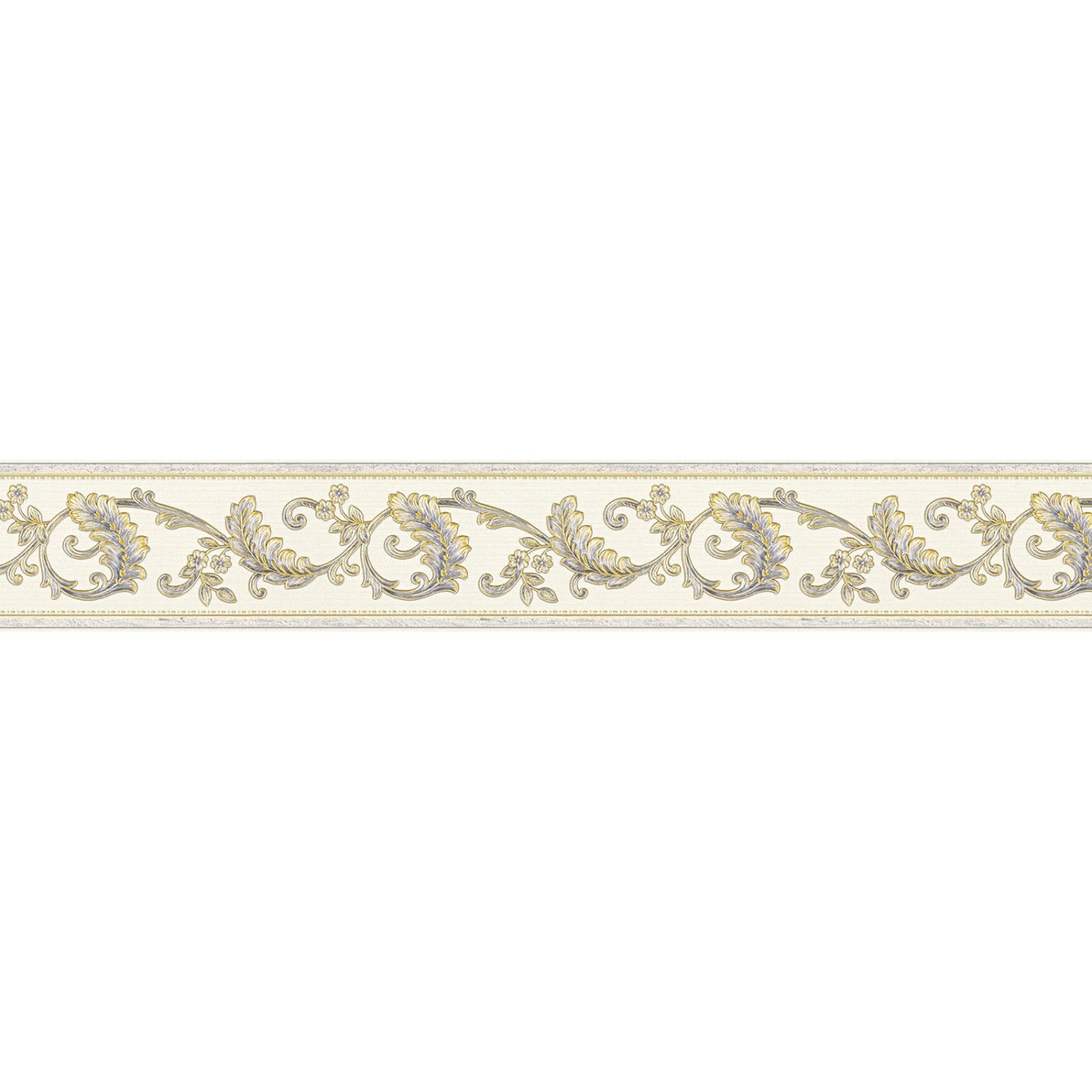 Bricoflor Vlies Bordüre mit Ornament Barock Tapetenbordüre Selbstklebend  Vinyl Tapetenborte in Weiß und Silber Ideal fü