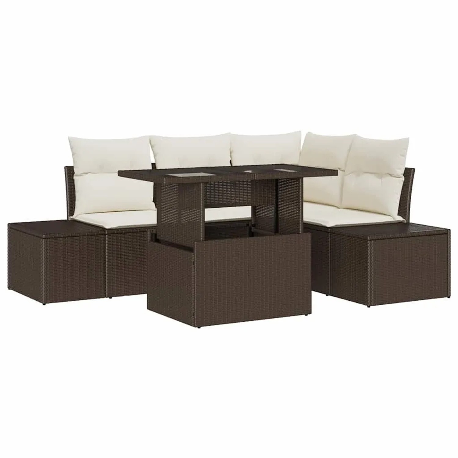 vidaXL Gartensofa-set mit Kissen 5-Tlg Braun und Creme Poly-Rattan 3349174 günstig online kaufen