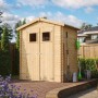 Timbela Gartenhaus Holz M367+M367G, 1,98 m², Gartenschuppen mit Boden im Garten.