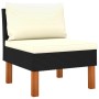 Schwarzes Garten-Lounge-Set aus Rattan mit cremefarbenen Kissen und Holzfüßen.
