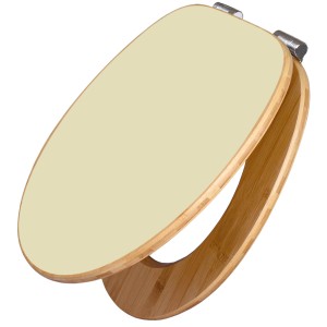 Banjado WC-Sitz aus Bambus mit Absenkautomatik und beigem Deckel.