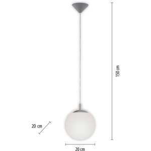Paul Neuhaus Bolo Pendelleuchte, 1-flammig, Stahl, mit opal-mattem Glas, Durchmesser 20cm.