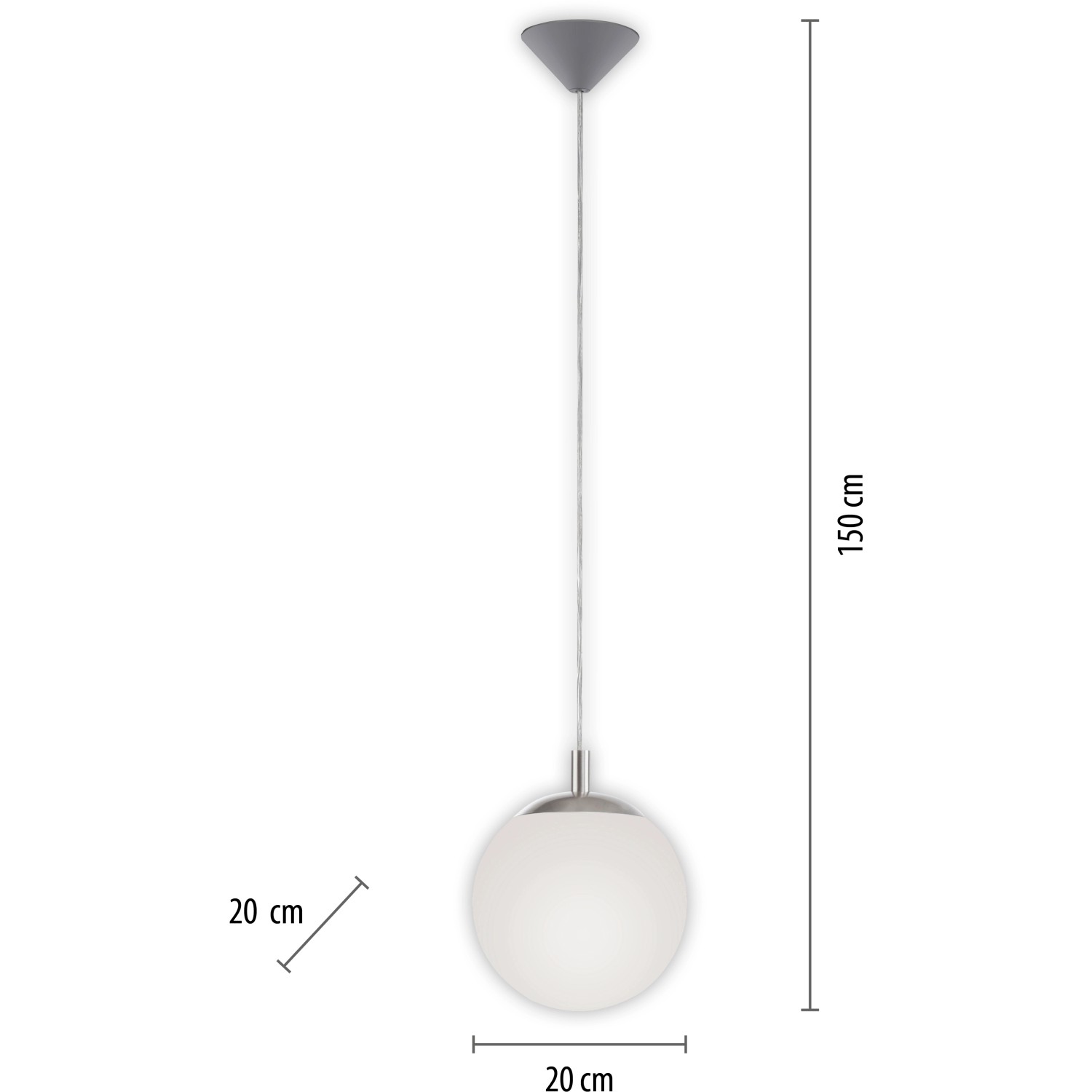 Paul Neuhaus Bolo Pendelleuchte, 1-flammig, Stahl, mit opal-mattem Glas, Durchmesser 20cm.