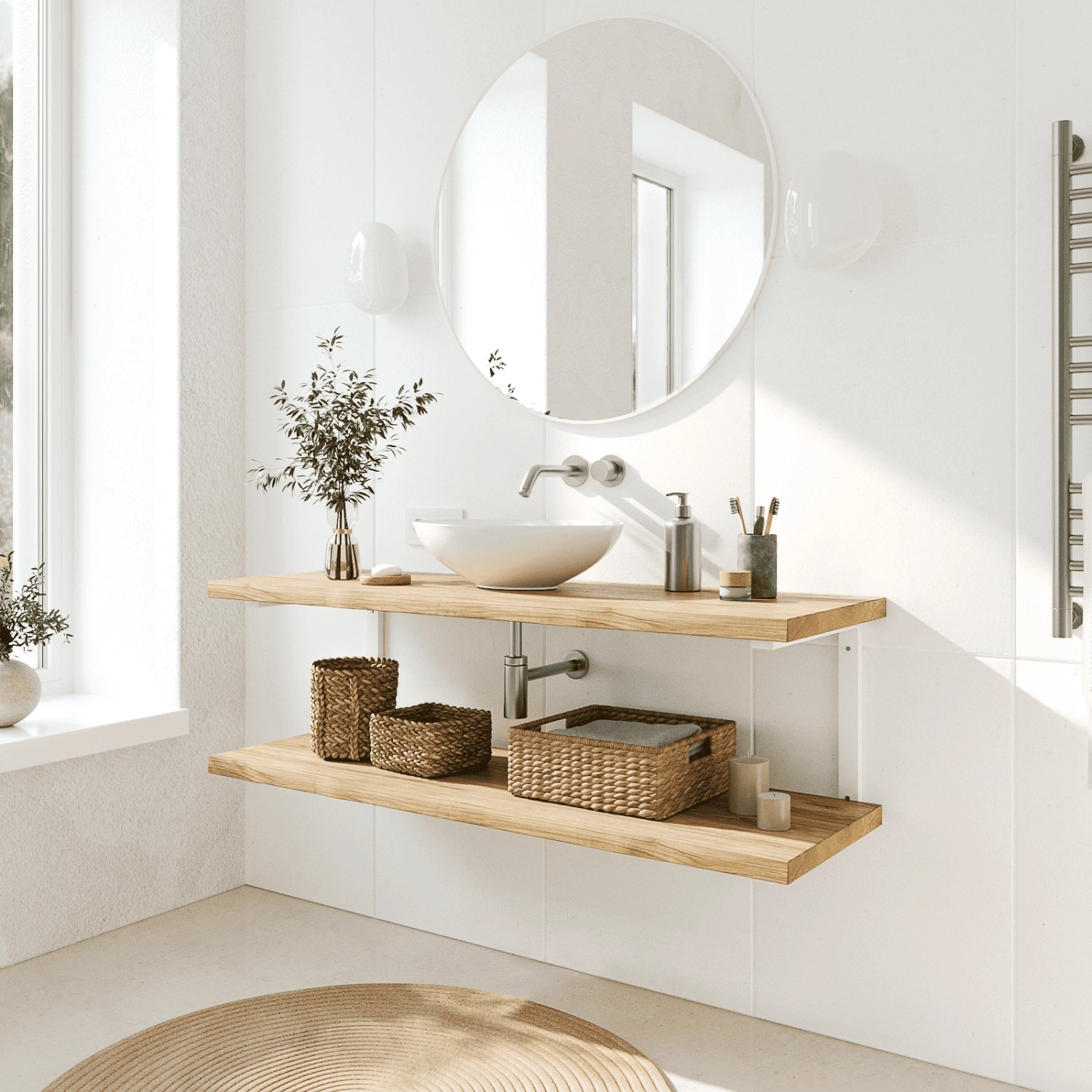 HEVVA Waschtischhalterung LAHN 45 cm Tief 2er Set Weiß_5