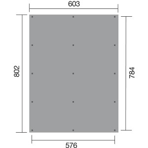 Skizze des Weka Flachdach-Doppelcarports 618 Gr. 3, Maße 603x802cm, ohne Dachplatten.