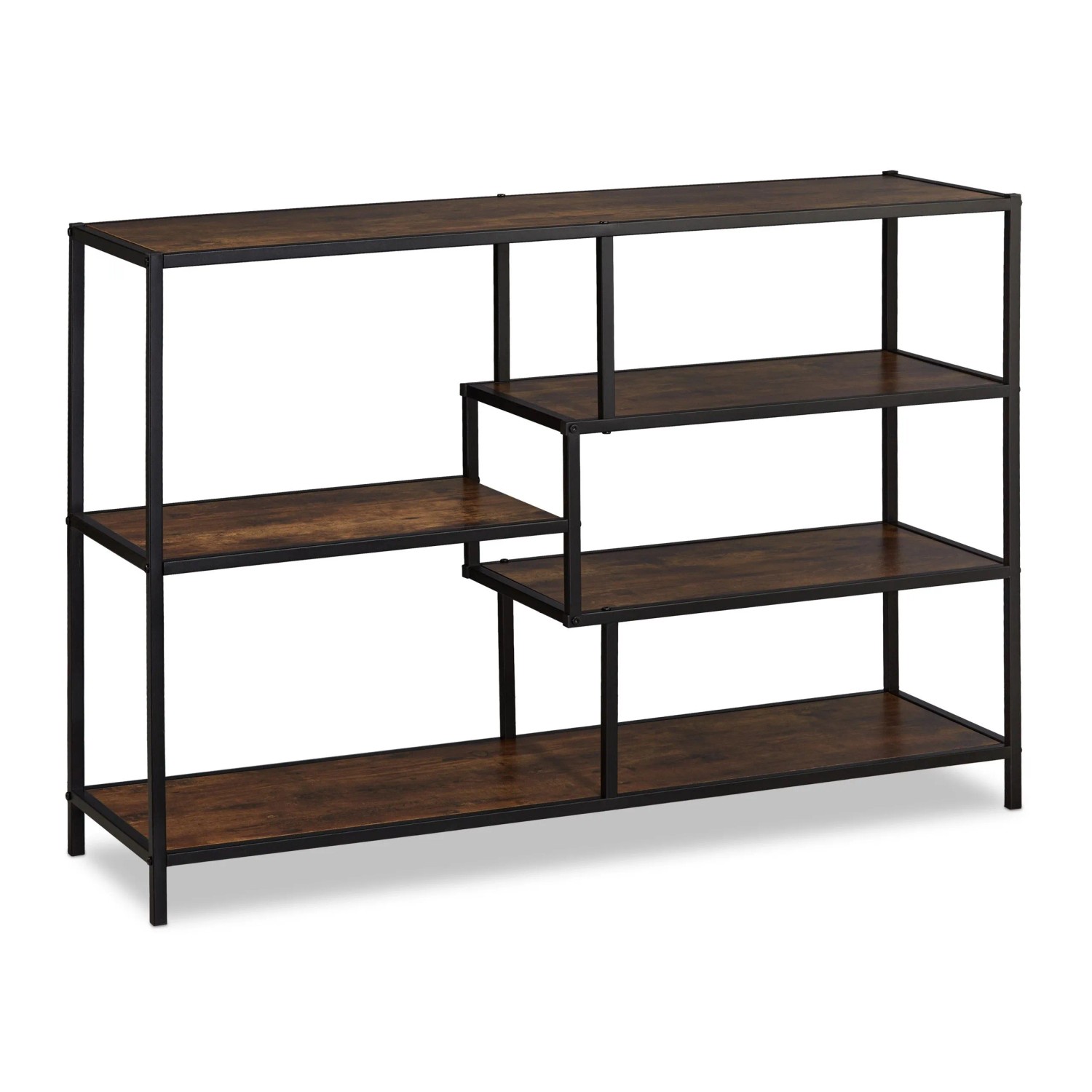 Relaxdays Standregal Stahl MDF Dunkelbraun Schwarz 79 cm x 115 cm x 33 cm