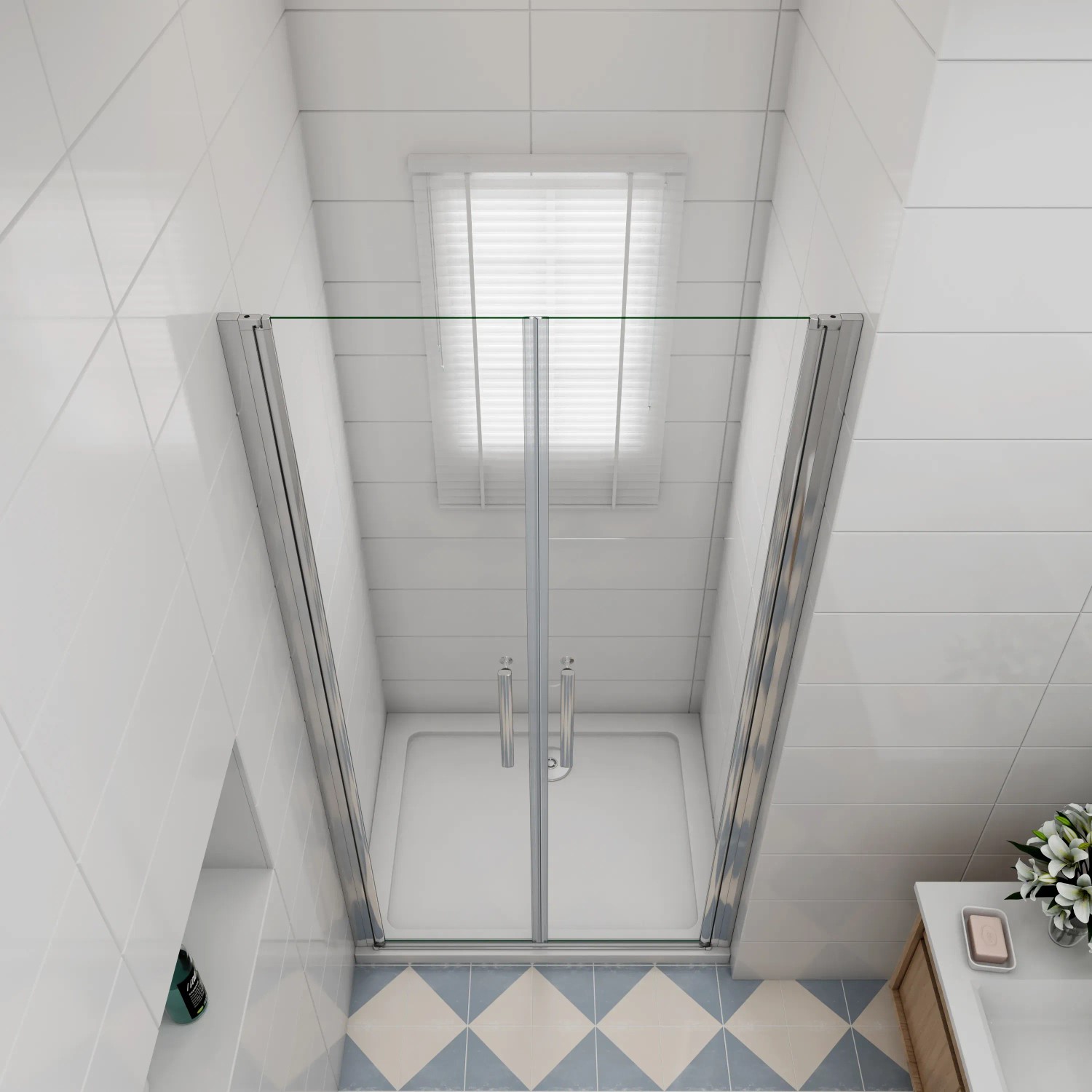 AICA Duschkabine 90x195cm mit Doppeltür, Nischentür aus 6mm ESG Glas, Chromrahmen.